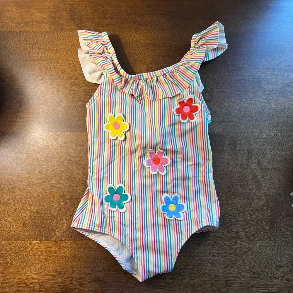 Mini Boden rainbow one piece swimsuit with flowers